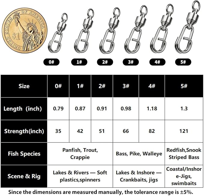 FishTrip Fishing Ball Bearing Swivel with Oval Split Rings, 25/50 Pack High Strength Stainless Steel Fishing Swivels & Snaps Quick Change Snap Swivels Fishing Tackle Split Rings Saltwater Freshwater