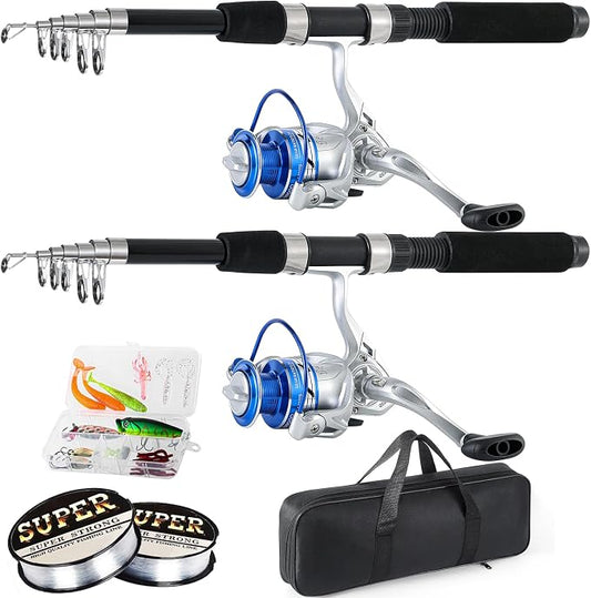 Tripquips Fishing Pole Combo, 6.9ft 2Pcs Telescopic Rods Set, Collapsible Fishing Rods, 2PCS Spinning Reel Set with Carrier Bag Freshwater Fishing Rod and Reel Combos Kits