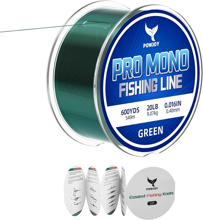 Pro Monofilament Fishing Line with Knot Instruction Cards for Multi Purpose Cost Effective, Strong Yet Thin Nylon String for Big Fishes, Tangle-Free & UV Resistant, 15/20/30/50/80LB