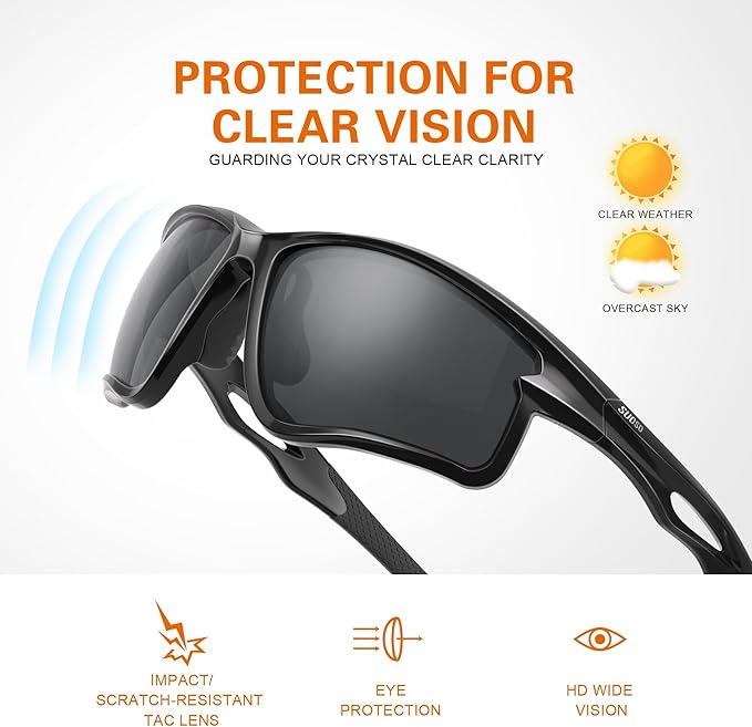 suoso Sports Polarized Sunglasses for Men: TR90 UV400 Protection Sun Glasses Squash Goggles Wrap Around Goggles for Drving