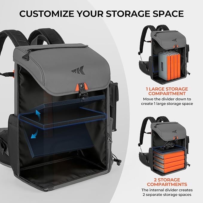 KastKing All Weather Fishing Tackle Backpack with Removable Rod Holders,Waterproof ArmorShield Fabric Fishing Bag Storage Fishing Gear