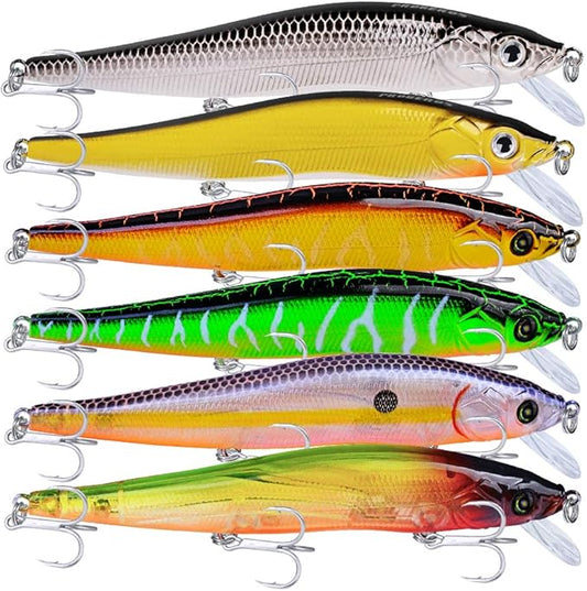 PROBEROS Minnow Bass Fishing Lures - Jerkbait Sinking Lure Set Hard Baits Crankbait for Trout Catfish Musky Bluegill Fishing Topwater Lures Plug 6Pcs/kit