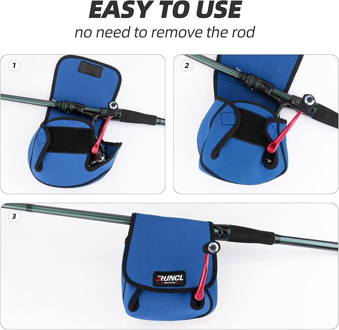 RUNCL Spinning Reel Bag – Protective Storage Pouch for Baitcasting Reels & Spinning Reels, Lightweight & Durable, Ideal for Freshwater & Saltwater Fishing Trips (Blue & Black)