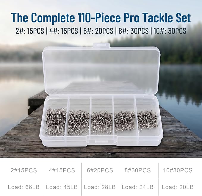 110PCS Stainless Steel Barrel Snap Swivel Fishing Accessories, Premium Fishing Gear Equipment with Ball Bearing Swivels Snaps Connector for Quick Connect Fishing Lures