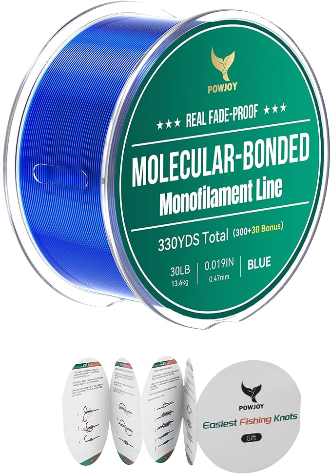 Pro Monofilament Fishing Line with Knot Instruction Cards for Multi Purpose Cost Effective, Strong Yet Thin Nylon String for Big Fishes, Tangle-Free & UV Resistant, 15/20/30/50/80LB