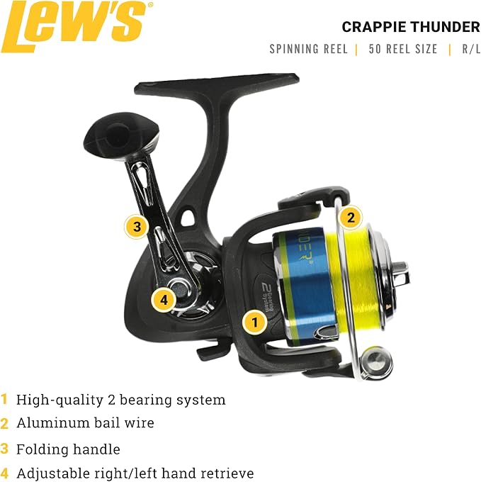 Lew's Crappie Thunder Spinning Fishing Reel, 2 Bearing System, Right or Left-Hand Retrieve, Crappie Thunder Green