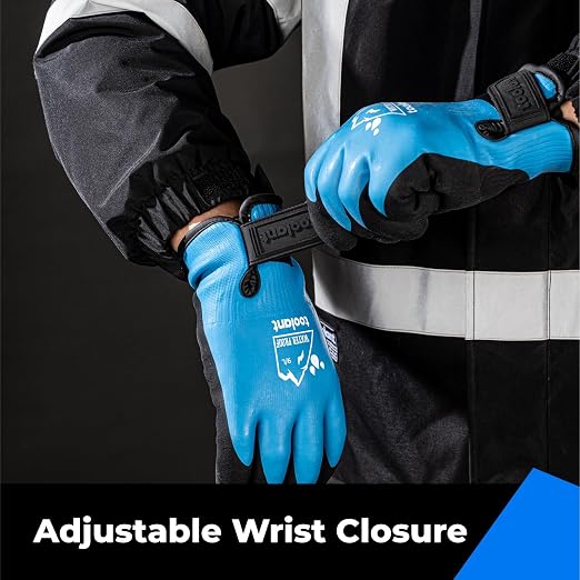 toolant 100% Waterproof Gloves for Men and Women, Winter Work Gloves for Cold Weather, Touchsreen, Thermal Insulated Freezer Gloves, With Grip, Blue, Large