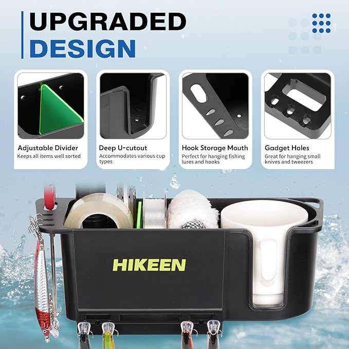 Hikeen Boat Caddy Organizer, Boat Cup Holder, Multifunctional Boat Organizer Universal Fit for Boat, Kayak, Pontoon, Bass Boat, Jon Boat - Fishing Tool Holder, Boat Fishing Cabin Storage (2Pack)