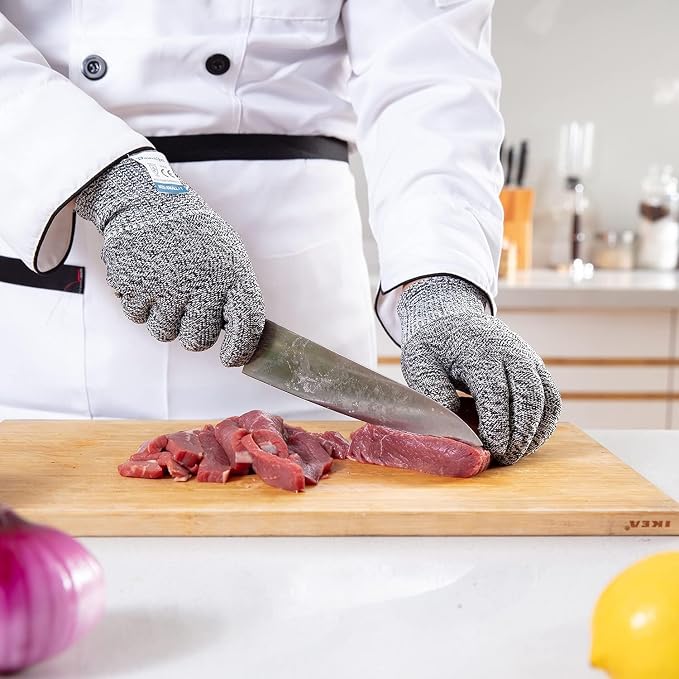 Dowellife 12 Pairs Cut Resistant Gloves Food Grade Level 5 Protection, Safety Kitchen Cuts Gloves for Mandolin Slicing, Fish Fillet, Oyster Shucking, Meat Cutting and Wood Carving (Black Gray, Large)