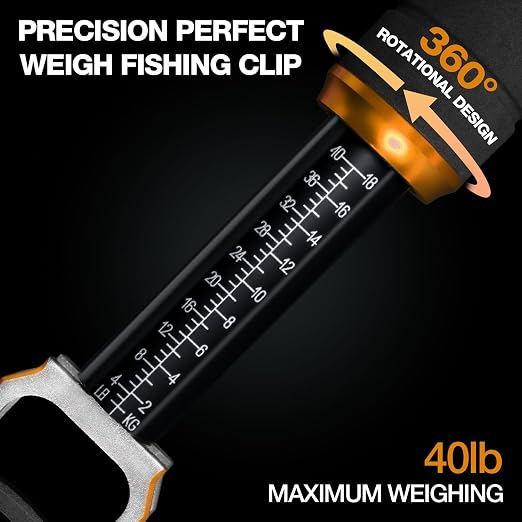Ghosthorn 11" Aluminum Alloy Fish Lip Gripper with Scale - 40lbs Saltwater Fishing Grabber Tool, 360° Swivel Non-Slip Handle, Corrosion-Resistant Fish Holder for Caught Fish, Fish Control Tackle