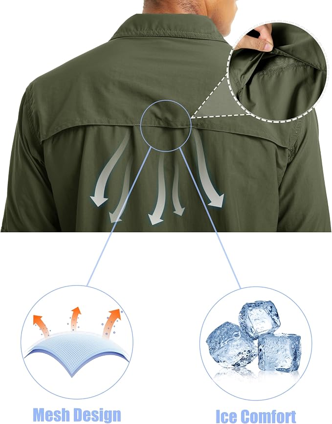 MAGCOMSEN Men's UPF 50+ Sun Protection Shirts, Button Down Long Sleeve Shirt for Hiking, Fishing, Safari