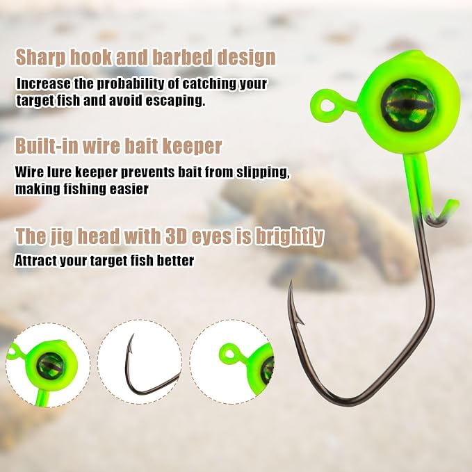 40pcs Crappie Jig Heads, Fishing Jig Head Hooks Lure with 3D Eyes Swimbait Jig Head 1/16oz for Crappie Bass Fishing Accessories Gift for Men