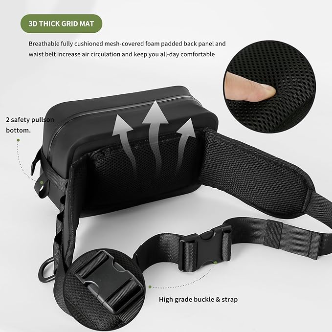 Waterproof Waist Bag with Fishing Rod Holder, Fanny Pack with Airtight Zipper Closure Multi-functional Lightweight Tackle Bag for Fly Fishing Outdoor Sports Camping Kayaking (Black)