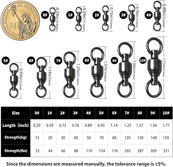 FishTrip 30/50 Pack Ball Bearing Fishing Swivels, High Strength Stainless Steel Swivels Fishing Tackle Solid Welded Rings Barrel Swivels Fishing Connectors for Saltwater Freshwater Size 0#-10#