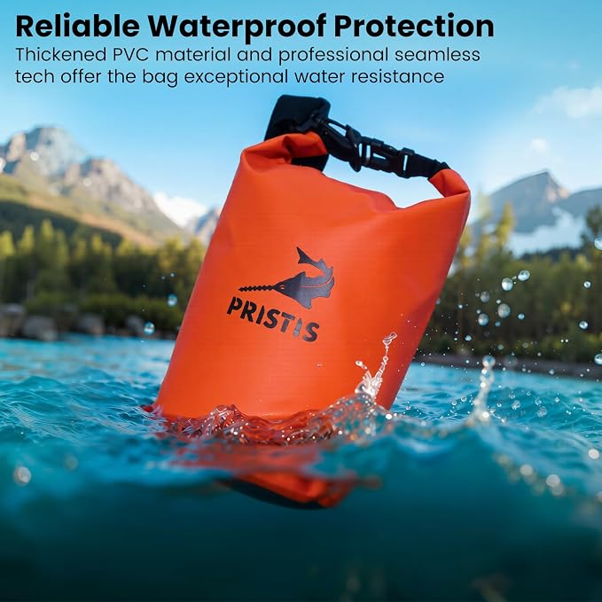 Pristis 10L Waterproof Dry Bag, Heavy-Duty Roll Top Dry Storage Backpack for Outdoor Boating Kayaking Fishing Rafting Camping, Lightweight Floating Kayak Sack Gear Accessory for Men Women, Orange