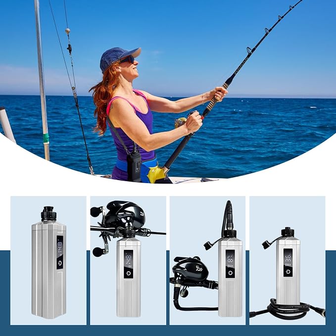 Super Mini Electric Fishing Reel Battery. Latest Model with Digital LED Display. Compatible with Daiwa & Shimano Electric reels.