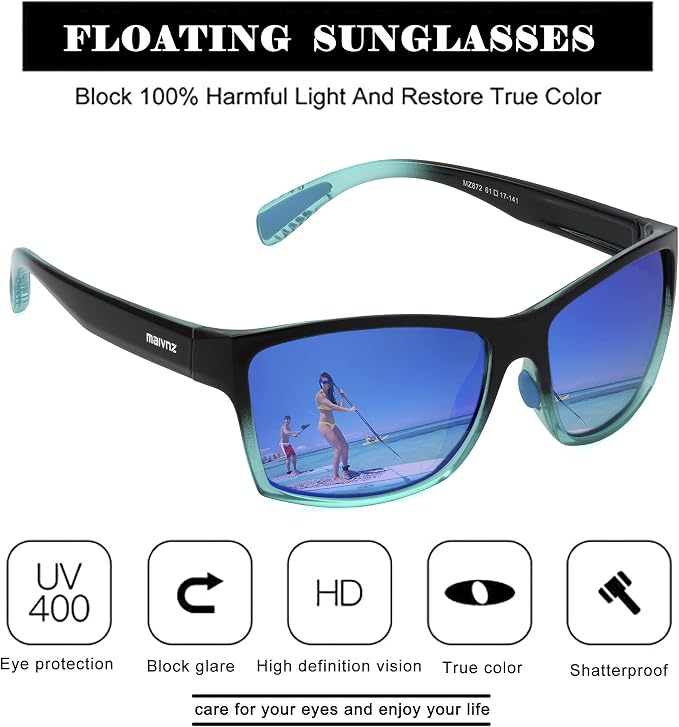 maivnz Floating Polarized Fishing Sunglasses for Men Women, Unsinkable UV400 Sports Glasses for Kayaking, Boating & Surfing