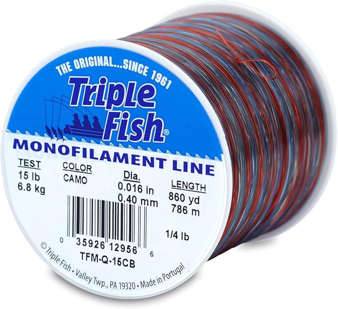 Triple Fish Monofilament Fishing Line - Strong Clear Pink Camo Color for Trolling, Bottom Fishing, Casting Main Line Catfish, Bass