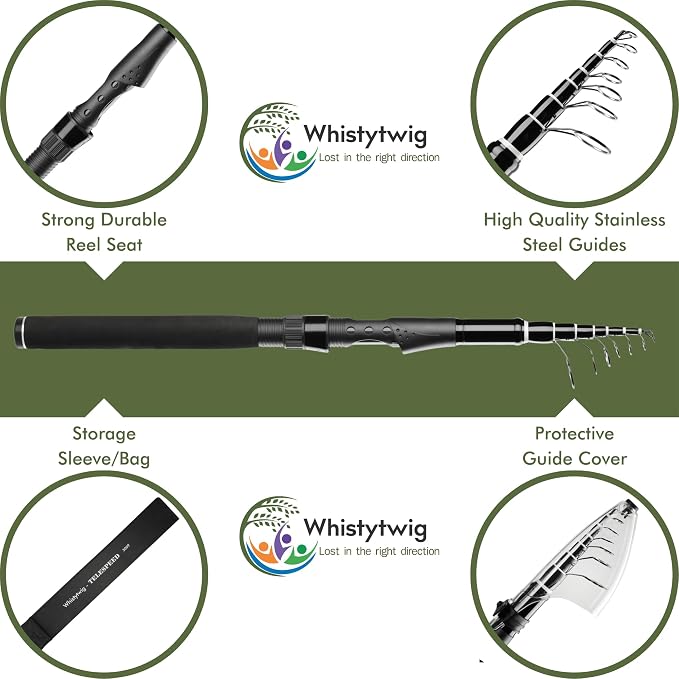 Whistytwig Carbon Fiber Telescopic Fishing Rod - Portable Collapsible Design for Travel and Adventure - Versatile Saltwater and Freshwater Fishing Pole