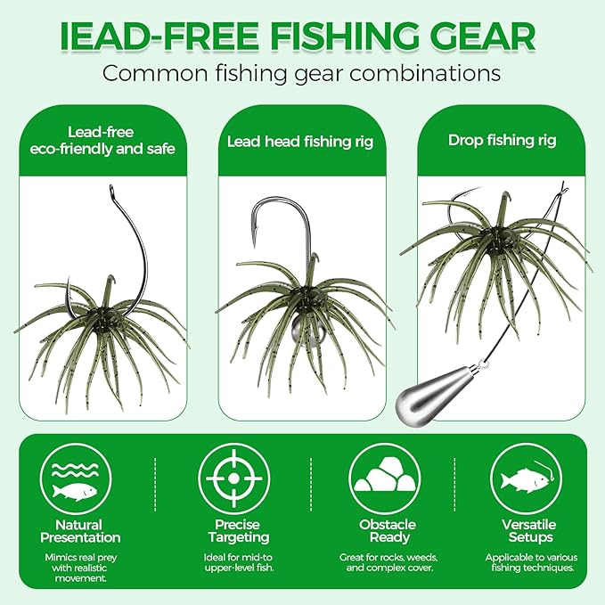 Tentacle Fishing Lure,Dice Bait Soft Plastic Swim Bait,Sea Urchin Lure,for Drop Shot,Weird Fishing Rig,Trout Sea Bass Mandarin Fish Catfish Slow Sinking Soft Lure 2.36 in,3.9 in and 4.3 in.