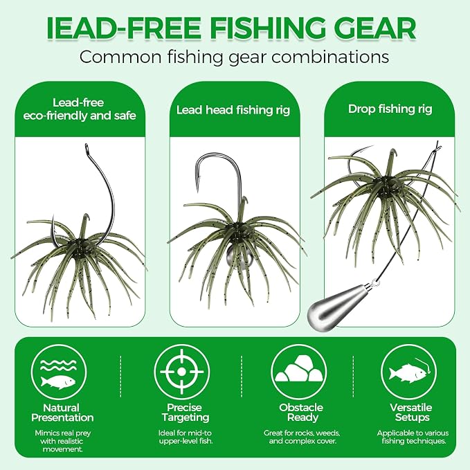 Tentacle Fishing Lure,Dice Bait Soft Plastic Swim Bait,Sea Urchin Lure,for Drop Shot,Weird Fishing Rig,Trout Sea Bass Mandarin Fish Catfish Slow Sinking Soft Lure 2.36 in,3.9 in and 4.3 in.