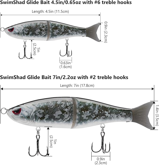Bassdash SwimShad Glide Baits Jointed Swimbait Bass Pike Salmon Trout Muskie Fishing Lure,3-Pack