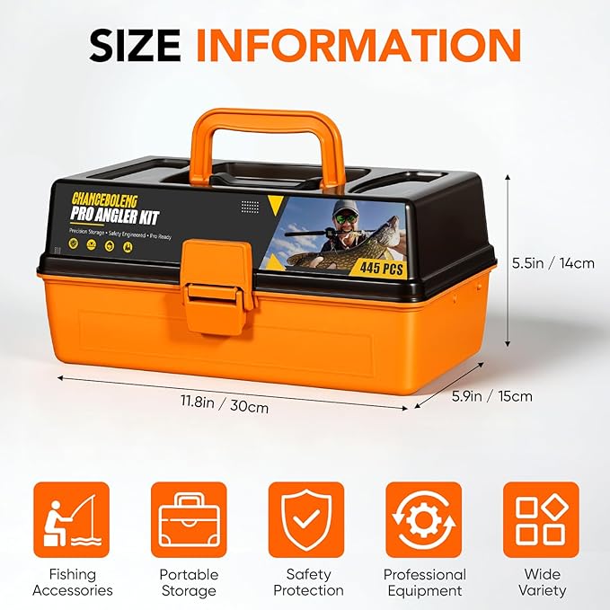 445Pcs Fishing Lures Kit Large 3-Layer Tackle Box whit Tackle，Pliers, Crankbait, Hooks, Weights & Accessories Complete Freshwater Bass Fishing Gift for Men Fishing Enthusiast
