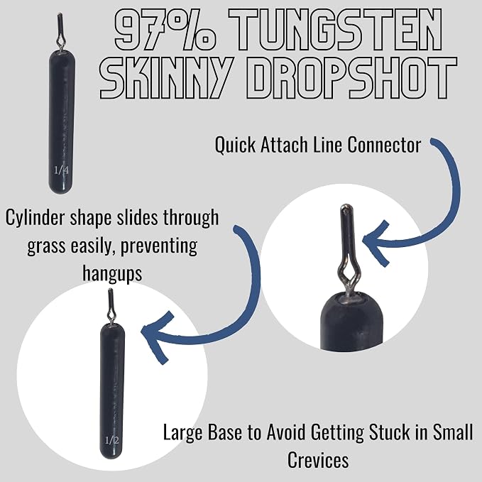 Reaction Tackle Tungsten Drop Shot Weights - Fishing Sinkers for Bass Drop Shot Rig - Size Stamped - Freshwater and Saltwater
