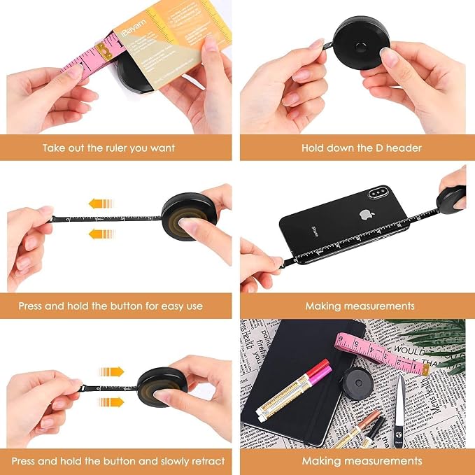 2 Pack Tape Measure Measuring Tape Tool for Body Fabric Sewing Tailor Cloth Knitting Vinyl Home Craft Measurements, 60-Inch Soft White & Retractable Double Scales Rulers for Body Weight Loss