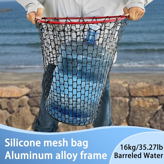 Telescoping Metal Lock Fishing Net with Handle Red Green 64" 52" Rubber Fish Net - Adjustable Length Lightweight Foldable Large Big Collapsible Extendable Fishing Net