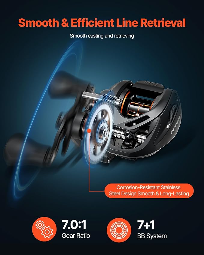 VEVOR Rod and Fishing Reel Combo, IM6/7 Carbon Fiber Spinning/Baitcasting Rod and Reel Combo, Bass Fishing Pole, Stainless Steel Guides with Ceramic Rings