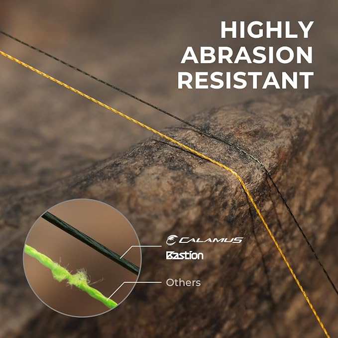 Calamus Bastion Braided Fishing Line -Abrasion Resisting Braided Lines – Thin Diameter Superline – Zero Stretch – 4 Strand MultiTuf Fiber Braid Line