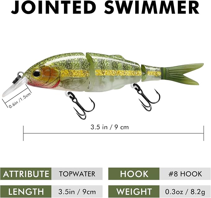 TRUSCEND Swimmax Easy Catch Fishing Lures with BKK Hooks, Wiggling, Vibrating, Rattling and Gurgling for More Bite, Heavy-Duty Dyneema Fiber Jointed Swimbaits for Bass, Trout, Walleye, Crappie, Pike