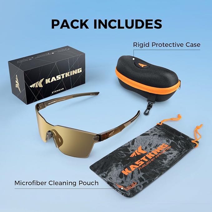 KastKing Tarkio Polarized Fishing Sunglasses, Large Single PC Lenses, Rimless Wrap Design, UV400 Protection Sports Sunglasses