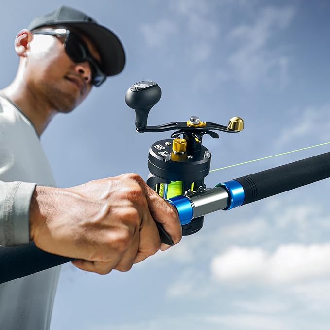 Piscifun Chaos Pro Baitcasting Fishing Reel, CNC Machined Aluminum Body Round Catfish Reel with 25LB Max Drag, Waterproof Trolling Reel with Level Wind & Magnetic Braking System for Lake & Saltwater