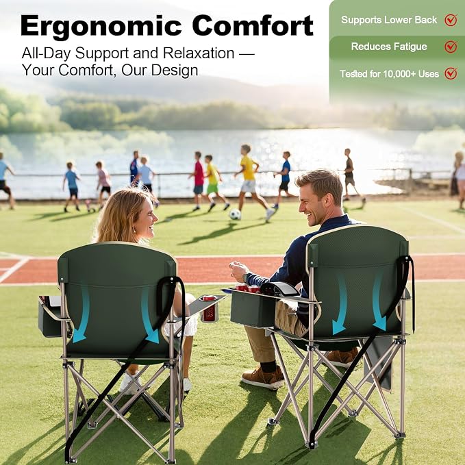 VTOY Folding Camping Chairs Durable 600D Oxford, Portable Outdoor Chair with Cooler Pouch, Cup Holder & Storage Pocket for Camping, Beach, Fishing