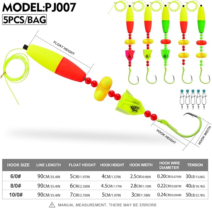PROBEROS Catfish Fishing Rigs - Bank Fishing Set with 5pcs/Set, 6/0, 8/0, 10/0 Circle Hooks Circle Hooks, High Visibility, Ready to Use Catfish Rigs