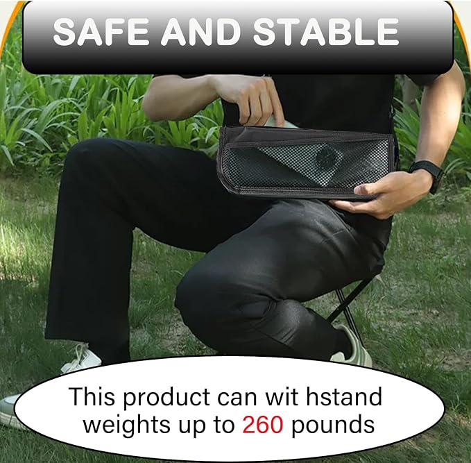 Portable Stool, Pocket Chair Fishing Stool, Large Size Adjustable Shoulder Strap Folding Stool, 2026 New Ultralight Foldable Stools with 2pcs Storage Pouch for Hiking, Fishing, Camping, Picnic (Black)