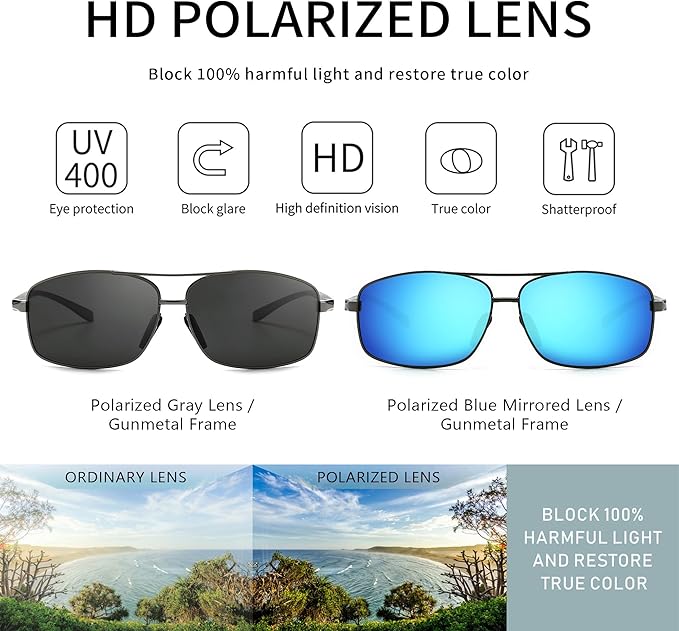 SUNGAIT Ultra Lightweight Rectangular Polarized Sunglasses Men UV400 Protection