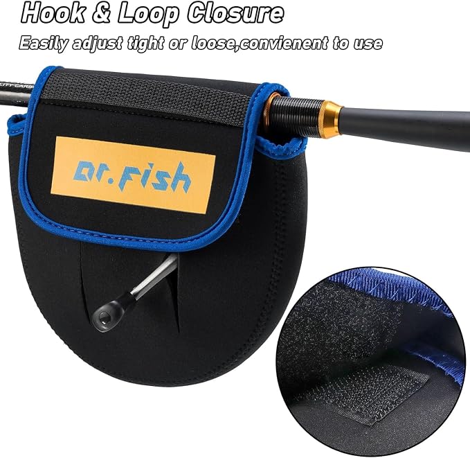Dr.Fish Spinning Fishing Reel Cover, Fits 1000-6000+, Neoprene Bag with Handle Slot, Spinning Reel Storage Case Pouch Accessories (M(2 Pack, Fits 800-1000))