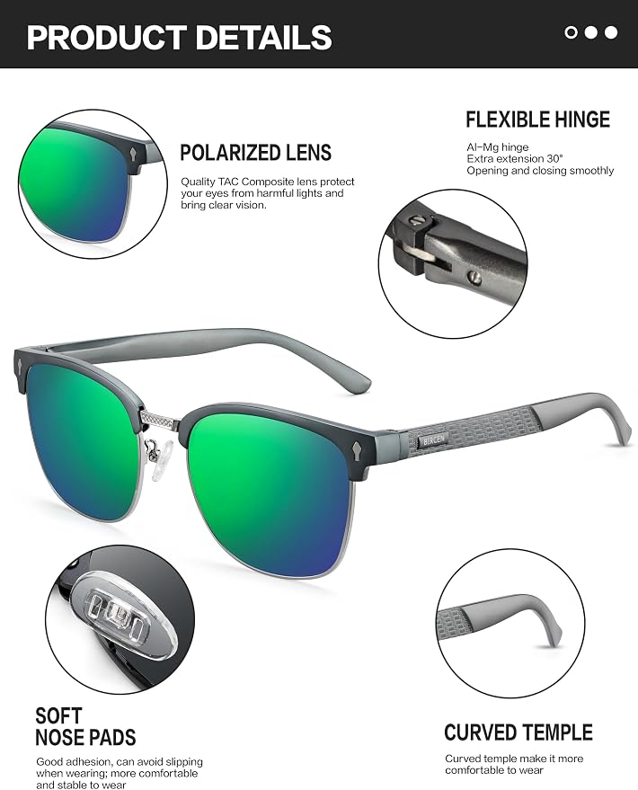 BIRCEN Mens Polarized Sunglasses for Driving: Al-Mg Metal UV Protection Sun Glasses Square Shades for Fishing Travel 2026