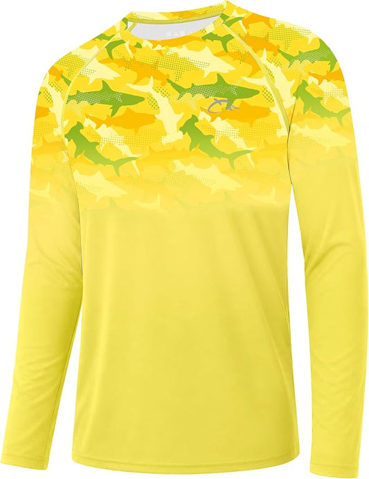 FISHEAL Men's Long Sleeve Fishing Shirts, UPF 50+ Camo Sun Protection Rash Guard, UV Shirt for Swimming Hunting Outdoor