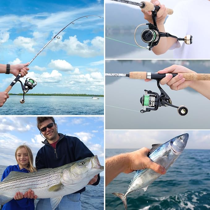 Sougayilang Reel and Fishing Rod Combo, Fiberglass Fishing Pole with Durable P-Cork Rod Handle, Lightweight Graphite Frame- 5'6" with 1000 Reel- 2 Packs