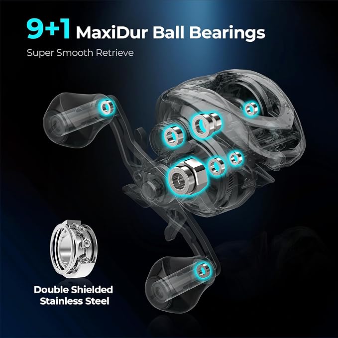 KastKing Verus Baitcasting Fishing Reel, 6oz Ultra Lightweight, Halo XII Magnetic Brake, 9+1 MaxiDur Double Shielded Stainless Steel BB, Up to 18 Lbs Max Drag, 8.0:1/7.2:1 Gear Ratio