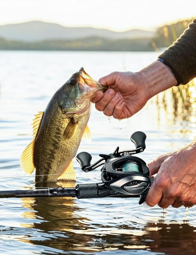Piscifun Alloy M2 Baitcaster Reel, 7.6:1 Low Profile Baitcasting Reel with Mag-Bowl™ Brake, Aluminum Frame, AirBlade™ Side Cover, 6.3oz Lightweight Body, 18LB Drag, 10+1 Sealed Bearings