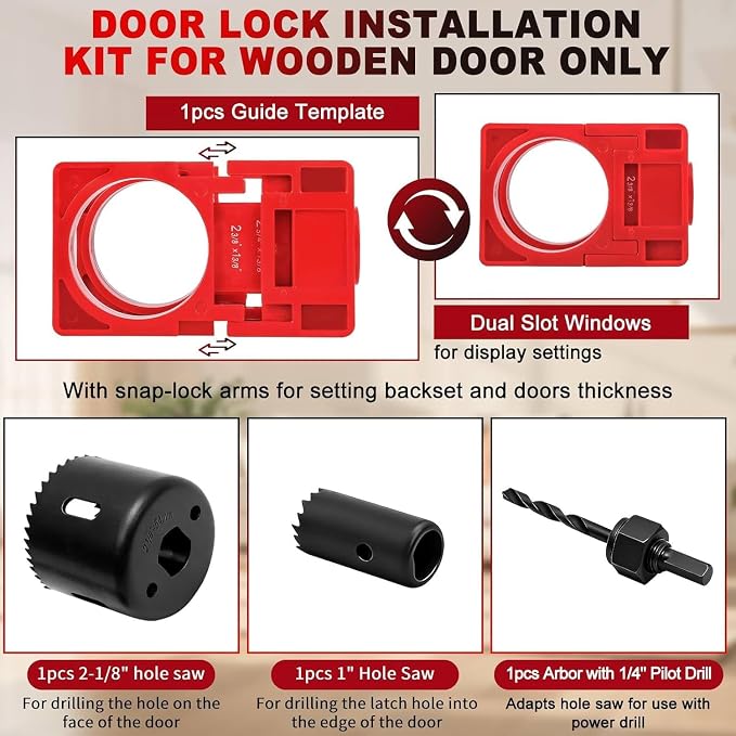 3-1/2" Fixed Size Door Hinge Jig for Door and Jamb, Aluminum Alloy Door Hinge Template Kit for Router, Mortise Jig Fits 3.5" Length 1/4" R, 5/8" R and Square Corner Hinges (3.5 in with Door Lock Kit)