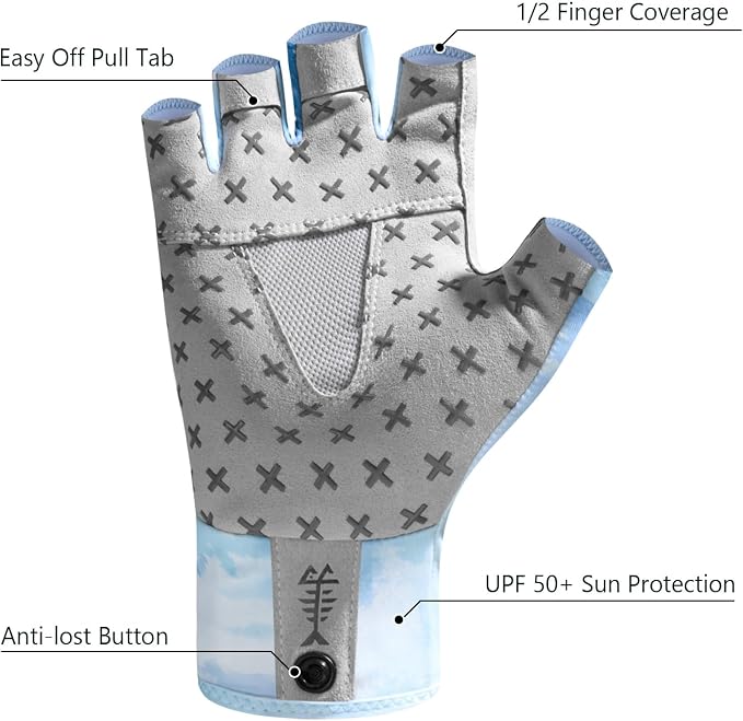 BASSDASH Unisex UPF 50+ Half Finger Sun Gloves Fingerless Breathable UV Protection for Fishing Hiking Kayaking Rowing FG02