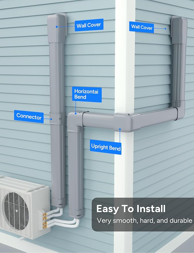 3'' 22.5Ft Mini Split Line Set Cover Kit for Minisplit Ductless Linset Air Conditioners and Heat Pumps, Central AC Decorative Upgraded UV-Proof Strong & Durability PVC Pipe, Gray