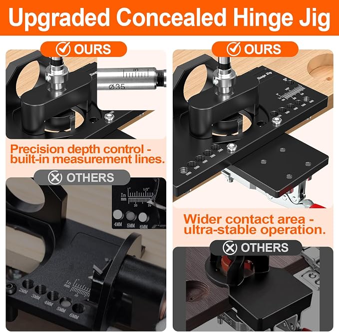M-T Concealed Hinge Jig with Quick Clamp and Dust Vacuum Adapter 35mm Cabinet Door Hinges Jig Hole Drilling Hardware Jigs for Woodworking Door Cabinet Mounting Tool