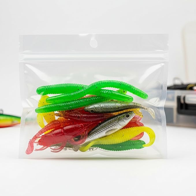 100 Pack Soft Plastic Baits Bags 6.7"x5.5" | Heavy-Duty Clear Lock Zipper Lure Packaging Bags - Leakproof Double-Sealed Zipper Storage for Soft Plastic Lures & Fishing Gear | Multiple Sizes